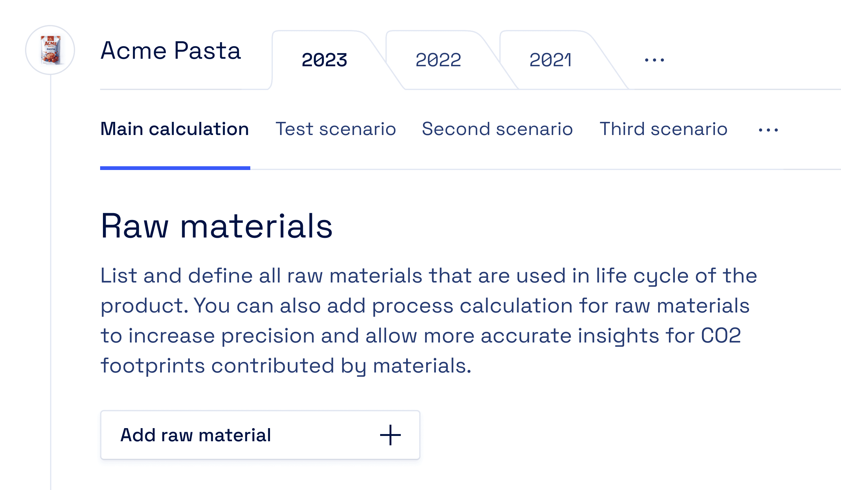 Product year and scenario navigation