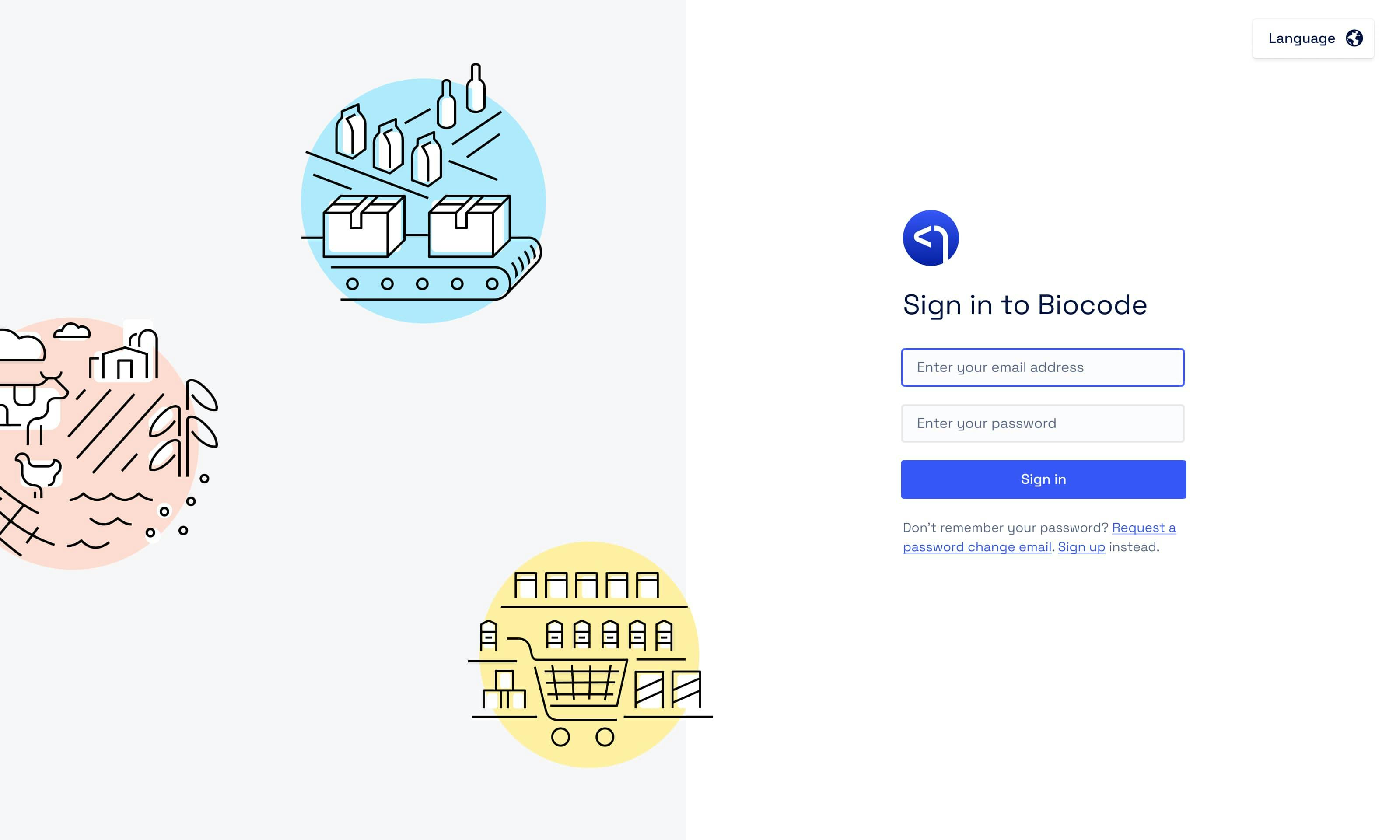 Biocode app sign in page